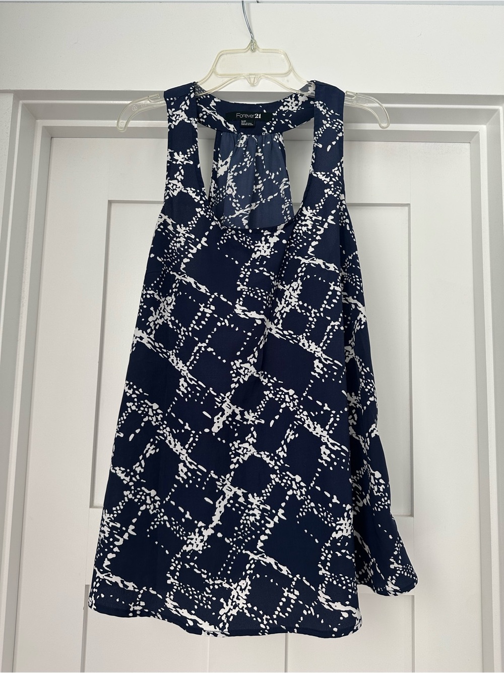Forever 21 Navy and White Halter-Style Patterned Tank